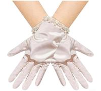 Guanti da donna in raso con dita corte, dettagli con perle, eleganti accessori per matrimoni per fotografia e occasioni speciali per ricevimenti, accessori per abiti da ricevimento (colore vino