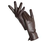 Guanti da donna in vera pelle compatibili con touchscreen con una sottile fodera in pile per destrezza e calore durante la guida, Marrone al tatto, 6.5