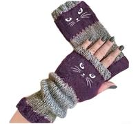 Guanti da donna lavorati a maglia a forma di gatto, caldi, morbidi, alla moda, design a forma di animale, fatti a mano, arte moderna, stili diversi di colore per il freddo (viola)