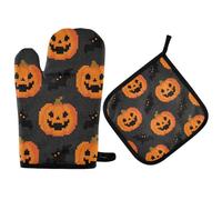 Guanti da forno a forma di zucca pixel, guanti da forno isolati termicamente e presine, 2 pezzi, per barbecue, barbecue