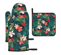Guanti da forno con stampa hawaiana estiva e presine set 3 guanti resistenti al calore ad alta resistenza al calore per la cucina