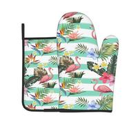 Guanti Da Forno Da Cucina Resistenti Al Calore Tropical Flower Flamingo Guanti Da Forno Morbido Guanto Da Fornos per Bbq Arrostire Microonde Set Di 2