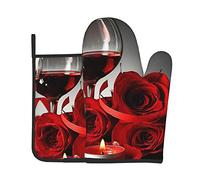 Guanti da forno e presine a forma di calice da vino rosso e candela, resistenti al calore, alla moda, sicuri, per cucinare, grigliare, barbecue, facili da lavare, accessori per guanti da forno da cuci
