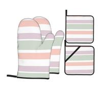 Guanti da forno e presine con graziosi motivi pastello, strisce rosa, verdi e viola, set da 4 pezzi, resistenti alle alte temperature e con spessore di 500 gradi, adatti per grigliate e forni a micr