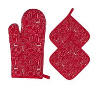 Guanti da Forno e Presine da Cucina Set di Guanti da Forno Resistenti al Calore Pratico Cotone Fodera Guanti da Barbecue per Cucinando Cottura Grigliare BBQ 3 Pezzi (Rosso)