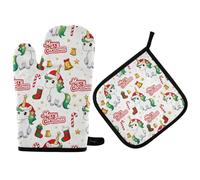 Guanti da forno e presine Merry Christmas White Unicorns, resistenti al calore, 2 pezzi per la cucina