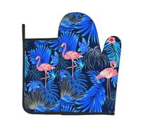 Guanti Da Forno E Presine Resistenti Al Calore Flamingo Leaves Monstera Tropical Guantis Professionale Oven Gloves per Cucinare Pasticceria Grigliare Set Di 2