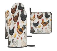 Guanti da forno e presine resistenti al calore, guanti da cucina con galline, galline, galline, uova, guanti da cucina per cucinare grigliate