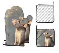 Guanti da forno e presine Set di 4 guanti da forno resistenti al calore Presine antiscivolo grigie a forma di animale Presine per cucinare, cuocere al forno, barbecue e grigliate