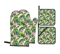 Guanti Da Forno E Presine Set, Foglie Tropicali Fenicottero Estate Guanti Da Forno Donna Guanti Da Barbecue Cotone Fodera Presina, Per Cucina, Barbecue