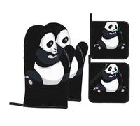 Guanti Da Forno E Presine Set Giant Panda Making Phone Call Prints Guanti Da Forno Resistenti Calore Cotone Fodera Set Di Presine Da Cucina, Per Grigliare, Cottura, Pasqua