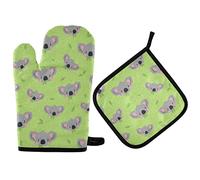 Guanti Da Forno E Presine Set Koala Green Cute Koala Green Guanti Da Forno Resistenti Calore Cotone Fodera Set Di Presine Da Cucina, Per Forno A Microonde, Barbecue, Grigliare