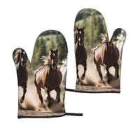 Guanti da forno impermeabili con stampa di tre cavalli in esecuzione, dimensioni versatili, 15 x 28 cm, guanti antiscivolo per barbecue per cucina