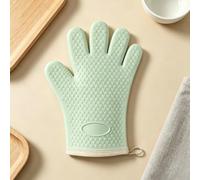Guanti da forno in silicone resistenti al calore fino a 176,7 °C, design a cinque dita, foderati in cotone, adatti per cottura e cottura (verde menta, L)