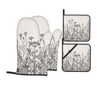 Guanti da forno lavabili con stampa floreale con erbe botaniche e incisioni, guanti da forno resistenti al calore, presine per grigliare decorazioni