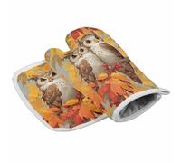 Guanti da forno per il Ringraziamento autunnale, con gufo, standard nel ramo, set di presine, foglie d'acero e bacche, per cucina, barbecue, cottura al forno, grigliate, resistenza al calore, 10x6 po