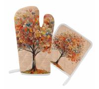 Guanti da forno per la cucina autunnale del Ringraziamento, guanti da forno con albero autunnale, set di presine in lino, set di presine per barbecue, cottura al forno, grigliate, resistenza al calor