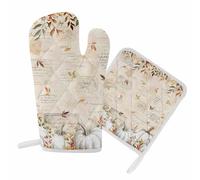 Guanti da forno per la cucina del Ringraziamento autunnale, set di presine con foglie di zucca bianche, set di presine vintage con fiori per barbecue, cottura al forno, grigliate, resistenza al calor