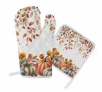 Guanti da forno per la cucina del Ringraziamento autunnale, set di presine con foglie di zucca, set di presine con girasoli, per cucinare al barbecue, cuocere al forno, grigliare, resistenti al calor