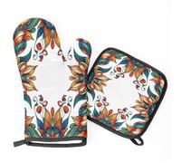 Guanti Da Forno Presine Boho Flower Retro Mandala Bohemian Flowers Set Di 2 Guanti Da Griglia Resistenti Al Calore Lavabili Guanto Forno Presina Per Padelle Microonde