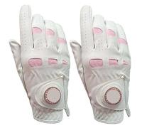 Guanti da golf in pelle donna 2 pezzi/1 paio con indicatore a sfera Bling Extra Grip Sinistra Mano destra Rosa Fit Ladies Girls Golfista per Adulta(White Right Hand,M)