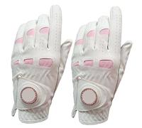 Guanti da golf in pelle donna 2 pezzi/1 paio con indicatore a sfera Bling Extra Grip Sinistra Mano destra Rosa Fit Ladies Girls Golfista per Adulta(White Left Hand,S)