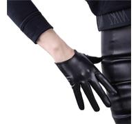 Guanti da guida da donna corti 16 cm mezzo palmo finto PU for auto motore nero