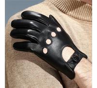 Guanti da guida in pelle nera retro uomo con fodera in pelle