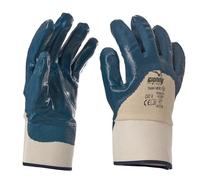 Guanti da lavoro blu/bianco NBR spalmati nitrile con manichetta e dorso areato, resistenti all'abrasione, oli, idrocarburi e agenti chimici con polsino di sicurezza, benzinai, tg. 9/10/11 (11)