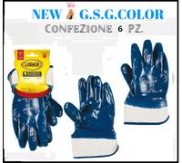 GUANTI DA LAVORO IN COTONE INT. SPALMATO NITRILE CONFEZIONE 6 PAIA COLORE BLU