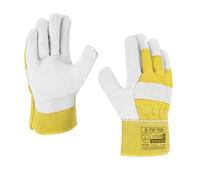 Guanti da lavoro in pelle crosta bovina gialli resistenti per edilizia, carpenteria, giardinaggio, antinfortunistici EN 388 per uso industriale e professionale - TAGLIA 10.5