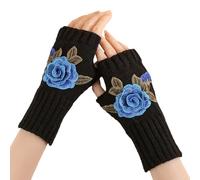 Guanti da lavoro invernali, guanti da donna tattile, guanti invernali lavorati a maglia, senza dita, con polsini removibili con motivo floreale in filo acrilico termico caldo