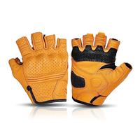 Guanti da moto Guanti da moto estivi in pelle senza dita gialli, mezzi guanti da moto retrò, da uomo e da donna for l'equitazione(Yellow,M)