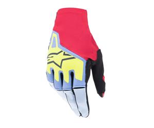 Guanti da motocross Alpinestars Techstar azzurro-rosso-giallo fluo-nero M