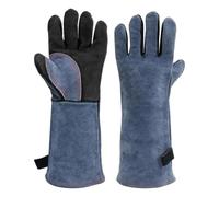 Guanti da saldatura resistenti al calore e al fuoco 16IN/40cm - Pelle ignifuga per saldatore a filo MIG Flux-Core,forgia,fabbro,camino,movimentazione del ghiaccio secco - Taglia unica (blu e nero)