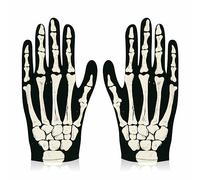 Guanti da scheletro unisex con scheletro, per travestimento o scherzetto scuro, guanti a dita intere, per adulti, con teschio e ossa, accessori per feste in maschera (1 pezzo), Bianco e nero, Taglia