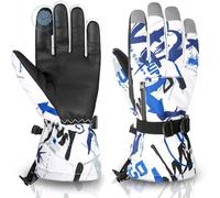 Guanti da sci, impermeabili, invernali, caldi, per il freddo, touchscreen, guanti da neve, per uomo, donna, bambini, sci, snowboard (blu/bianco, S (adatti per bambini da 8 a 10 anni)