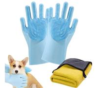Guanti da toelettatura per cani - Guanti spazzola lavante con asciugamano per il bagno canino, anti-morso che limita la perdita di cucciolo casa doccia quotidiana bagno auto all'aperto
