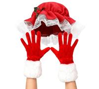 Guanti E Cappello Rosso Di Signora Natale - Accessori Per Costume Cosplay Di Natale | Guanti E Cappello Costume Signora, per Donne Ragazze Feste Racconti Fotografia