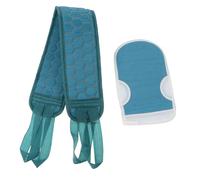Guanti Esfolianti da Bagno 2 Pezzi Blu in Pianta e Spugna | Striscia per Schiena, Pulizia Profonda, Finitura Curata e Comfort Sotto la Doccia
