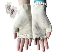 Guanti floreali da donna - Guanti a maglia senza dita con motivo, compatibili con touch screen per smartphone, graziosi guanti caldi ergonomici | Accoglienti elastici per guidare, scrivere,