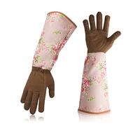 Guanti for potatura rosa for uomo e donna da giardinaggio a prova di spine lunghi, in pelle suino traspirante, miglior giardino regali strumenti for giardiniere(Coffee)