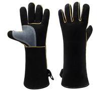 Guanti ignifughi Calore e guanti di saldatura in pelle resistenti al fuoco non slip per camino, fornello, forno, griglia, saldatura, barbecue, mig, supporto per pentole, maneggevolezza degli