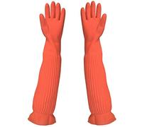 Guanti in Gomma Riutilizzabili Ruilonghai Arancioni, Lunghezza M/L, Impermeabili, Resistenti ai Tagli, Per Lavaggio Piatti e Auto, Unisex Adulto