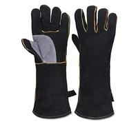 Guanti in pelle con cuciture in Kevlar estremamente resistenti al calore e al fuoco, perfetti per camino, fornelli, forno, grill, barbecue, saldature, presine, trattamenti degli animali, nero/grigio