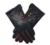 Guanti in pelle morbida con bottoni colorati completamente foderati nero blu rosso nuove signore Nero 80