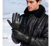 Guanti in vera pelle di pecora da uomo, antivento e termici, con touchscreen, dita intere, adatti per guida, ciclismo, sport | Design cool e alla moda, regalo ideale per San Valentino, Festa del Papà,