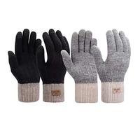 Guanti Invernali 2 Paia Termici Maglia Manopole Touch Screen per Donna Uomo Sport, Ciclismo, Corsa Nero + Grigio