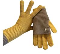 Guanti invernali a maglia bidirezionale, guanti senza dita da donna, mezze dita, con punte touchscreen, lana bloccata invernale 2 in 1 (giallo + cachi scuro)