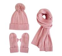 Guanti invernali da donna, in maglia, tinta unita, con berretto di lana in velluto, caldo, set da 3 pezzi e cappelli, RD1, Taglia unica